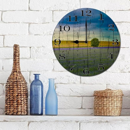 Natural Scenery Wall Clock 10 Inch Silent Non Ticking Battery Operated Wooden Modern Office Simple Minimalist Clock Decorative for Kitchen Home Bathroom Living Room