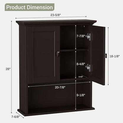 Bathroom Wall Cabinet, Wooden Medicine Cabinet Over Toilet Storage Cabinet with Doors and Adjustable Shelf Wall Mounted Storage Organizer Cabinet Above Toilet (Espresso)