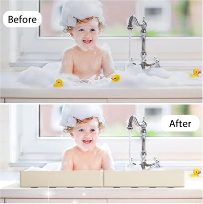 Roslim Splash Guard for Bathtub & Sink - Silicone Kids Bath Splash Guard Shelf, Bath Toy Tray Holder, Tub Water Splash Guard with 4 Suction Cups, Bathroom Accessories for Baby Bath, 1Pack, Beige