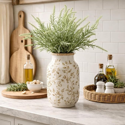 SIDUCAL Ceramic Vintage Vase, 8.78 Inch Chinoiserie Floral Vase, Retro Ice Cracked Rustic Farmhouse Vases for Home Decor, Living Room, Bookshelf, Office, Tuscan Decor, Brown Floral Pattern