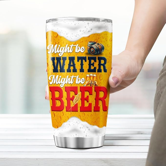 Funny Skeleton Cowboy Beer Mug, Might Be Water Might Be Beer 20oz Insulated Stainless Steel Tumbler, Unique Gag Gift for Men, Birthday for Dad, Husband, Brother, Friend