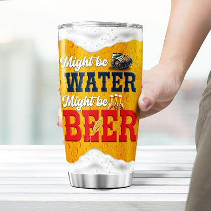 Funny Skeleton Cowboy Beer Mug, Might Be Water Might Be Beer 20oz Insulated Stainless Steel Tumbler, Unique Gag Gift for Men, Birthday for Dad, Husband, Brother, Friend