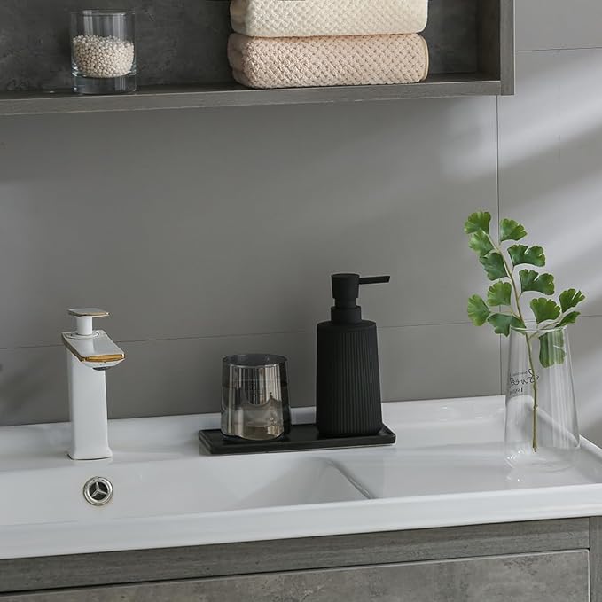 Small Soap Dispenser for Bathroom and Kitchen, Modern Farmhouse Striped Style Plastic Hand Soap Dish Soap Dispenser with Pump Matte Black