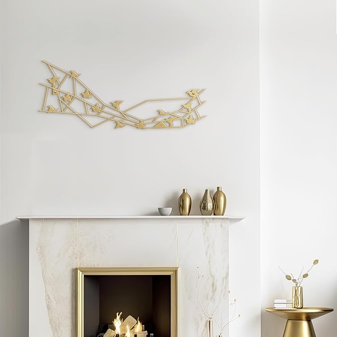 SIGNLEADER Metal Wall Art Decor Birds Perching Modern Abstract Wall Sculpture Hangings Home Decoration for Living Room, Bedroom, Bathroom, Kitchen, Outdoor - 24" Gold