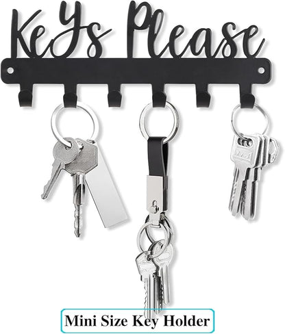 Mini Keys Please Holder on Wall,Small Key Holder Wall Mounted,Black Metal Decorative Key Rack Hooks for Garage,Mudroom,Hallway,Entryway,Front Door,Office(Mini Size:7.28 x 2.95 inch)