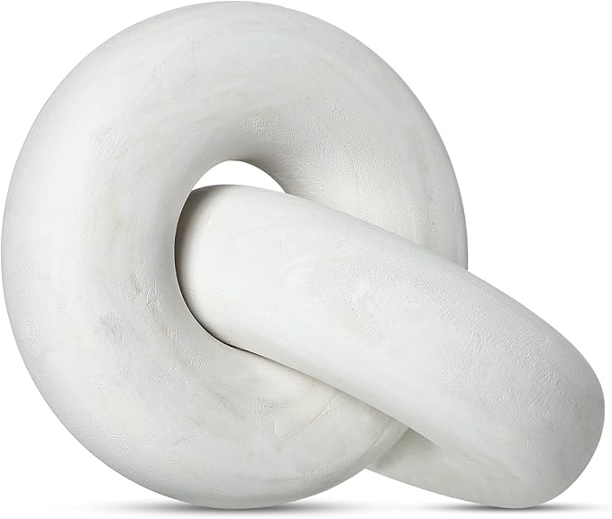 2 Link Wood Chain Link Decor Coffee Table Wooden Knot Decor Hand Carved Modern Farmhouse Ornament Boho Rustic Natural Chain Items for Home Living Room Bedroom Shelf Decorations(White)