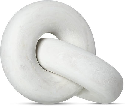 2 Link Wood Chain Link Decor Coffee Table Wooden Knot Decor Hand Carved Modern Farmhouse Ornament Boho Rustic Natural Chain Items for Home Living Room Bedroom Shelf Decorations(White)