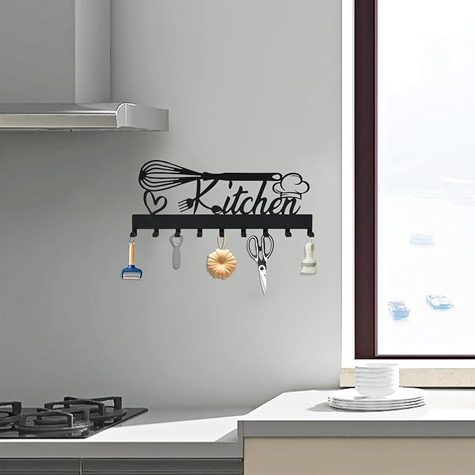 Metal Key Holder, Wall Mounted Key Hooks, Key Holder for Wall, Key Organizer Rack with 9 Hooks, Key Hanger Decor for Kitchen, Entryway, Hallway, Bedroom, Doorway (Kitchen 14IN)
