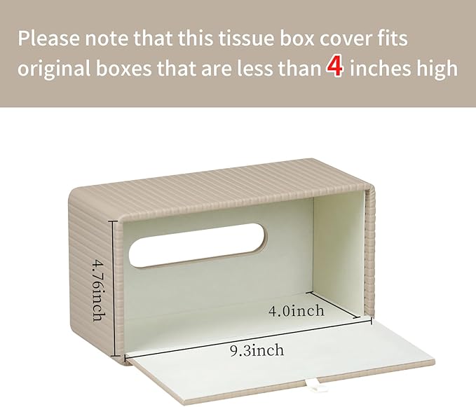 MEIBOOCH PU Leather Tissue Box Cover for 120(3-Ply)/ 160(2-Ply) Count Box of Tissues, Rectangle Tissue Box Holder for Bathroom Bedroom Living Room Office (Beige Stripe)
