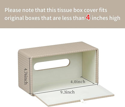 MEIBOOCH PU Leather Tissue Box Cover for 120(3-Ply)/ 160(2-Ply) Count Box of Tissues, Rectangle Tissue Box Holder for Bathroom Bedroom Living Room Office (Beige Stripe)