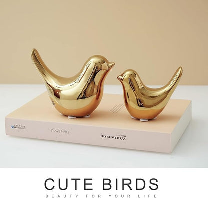 WhimWove 2 Pcs Ceramic Small Bird Figurines Modern Animal Statues for Home 、Room Decor and Bedroom Decor and Bookshelf Display (Gold)