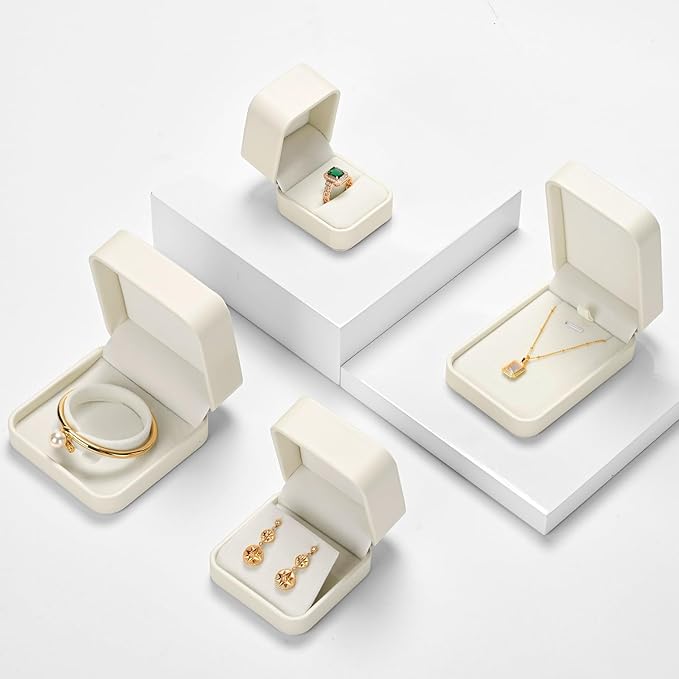 PU Leather Jewelry Ring Box for Proposal Engagement White PU Leather Jewelry Ring Gift Box