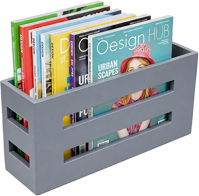 Magazine File Holder, Standing Wooden Magazine Rack, Desk Folder Organizer for Office & Bathroom-Gray