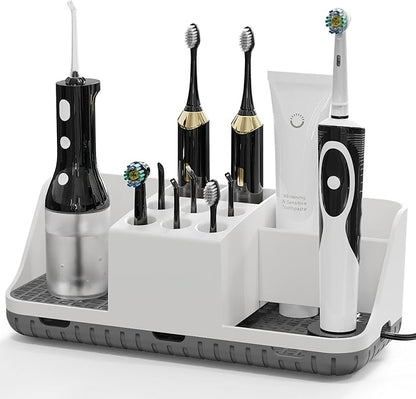 Boperzi Electric Toothbrush Holders with Cord Slots: Detachable Toothbrush and Toothpaste Holders, Large Tooth Brush Storage Caddy Set Drainage, Anti-Slip Bathroom Counter Organizer for Family, Kids