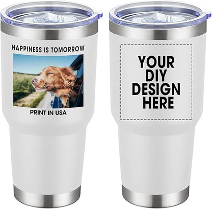 Personalized Coffee Tumbler Print in USA 30oz Stainless Steel Double Wall Insulated Coffee Cup With Text Photo Logo