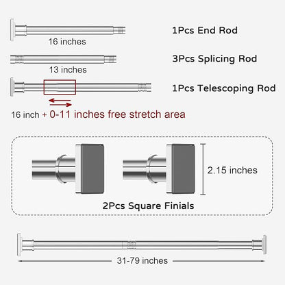 UIOSANRT Stainless Silver Shower Curtain Rod 31-79 Inches Non-Slip Shower Rod Tension Mounted No Drill Shower Curtain Rods Spring Tension Rod Adjustable Tension Curtain Rod for Windows Bathroom