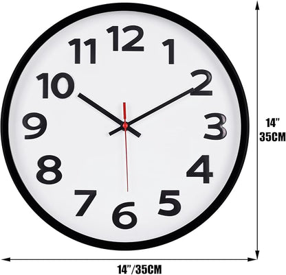 Keepcross 14 Inch Wall Clock Battery Operated Silent Non-Ticking, 3D Big Numbers Easy to Read, Analog Quartz Round Clock