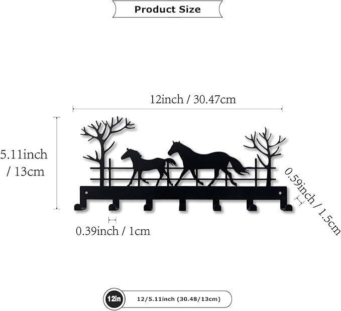 Metal Horse Key Holder for Wall,Metal Key Organizer Wall Decorative with 7 Hooks,Black Wall Mount Key Holder for Entryway,Front Door,Hallway,Office