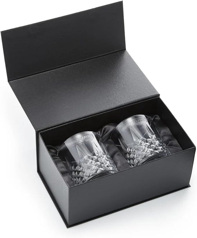 Bartesian Diamond Etched Lowball Glasses - 10.5 Oz Short Low Ball Glass Set for Cocktails & Mocktails - Classy Home Bar Glassware for Bourbon, Whiskey Sour, Old Fashioned, Mint Julep - Set of 2