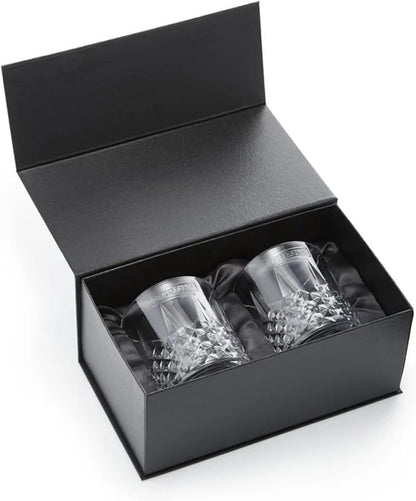 Bartesian Diamond Etched Lowball Glasses - 10.5 Oz Short Low Ball Glass Set for Cocktails & Mocktails - Classy Home Bar Glassware for Bourbon, Whiskey Sour, Old Fashioned, Mint Julep - Set of 2
