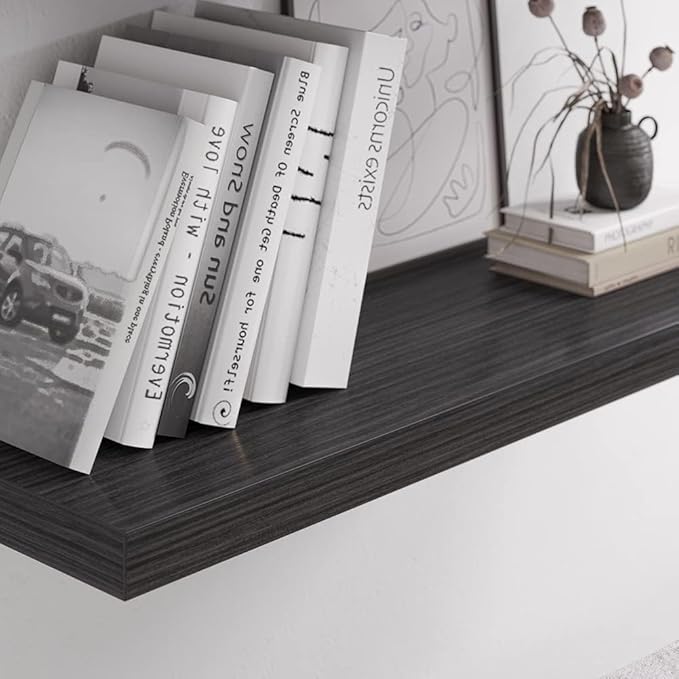 JPND Floating Shelf, Set of 3 Wall Shelf, 24 in W x 12.75 in D x 2 in H Wooden Floating Wall Shelf with Invisible Brackets for Living Room/Bedroom/Bathroom/Kitchen Storage and Decor, Black Wood
