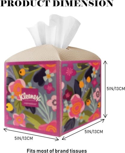 Tissue Box Cover Holder Square Tissue Cube Cover PU Leather Tissue Organizer with Bottom Belt for Bathroom, Tabletop, Car, Night Stands, Office, Home, Kitchen (2, SoftBeige)