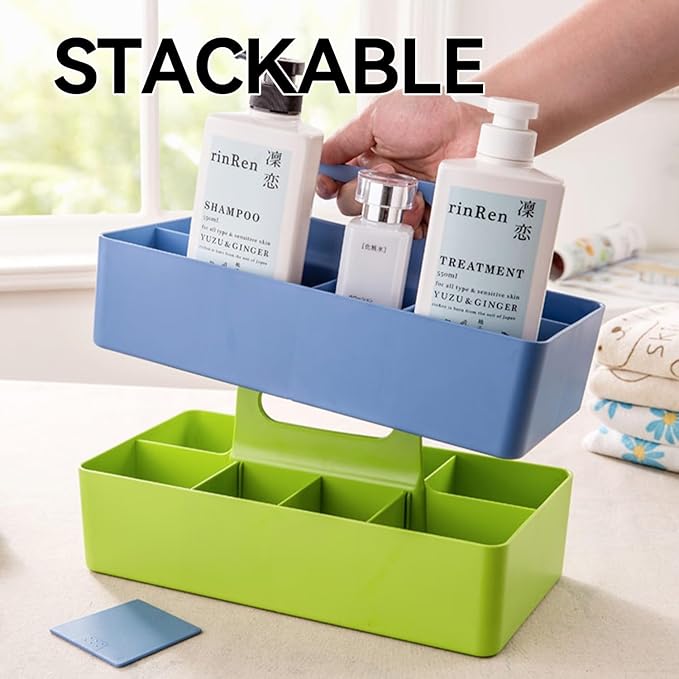 Portable Bath caddy for baby, Bathroom Makeup organizer Countertop with Handle,Skincare Organizer Caddy for Vanity,Storage Box with Handle,Large Cosmetic Display case for Dresser