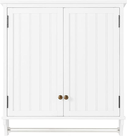 Dover 27” x 29” Wall Mounted Bathroom Storage Cabinet with Shaker Beadboard Doors, Two Adjustable Shelves and a Towel Bar – White Wall Cabinet for Bathroom, Laundry, or Entryway by Alaterre Furniture