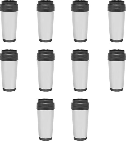 DISCOUNT PROMOS Insulated Stainless Steel Travel Mugs 16 oz. Set of 10, Bulk Pack - Perfect for Iced Coffee, Soda, Other Hot & Cold Beverages - Stainless Steel