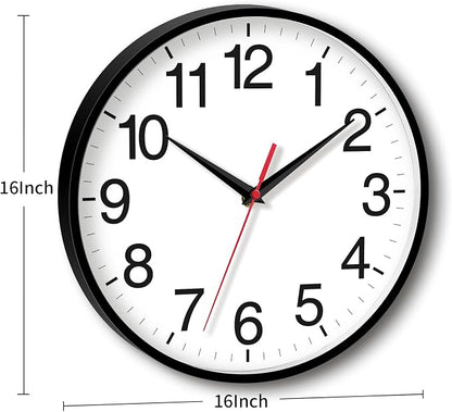 Rohioue 16 Inch Wall Clock Modern Battery Operated Silent Non Ticking Large Analog Clock for Living Room Office Home Bedroom Kitchen Bathroom(Black)