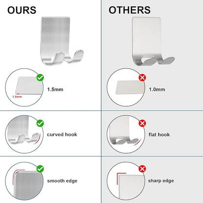 Diesisa Razor Holder for Shower + Adhesive Wall Hooks, Premium 304 Stainless Steel Shower Razor Holder with Heavy Duty Waterproof Sticky Hooks for Hanging Towels, Coat, hat (2+2 Pack)