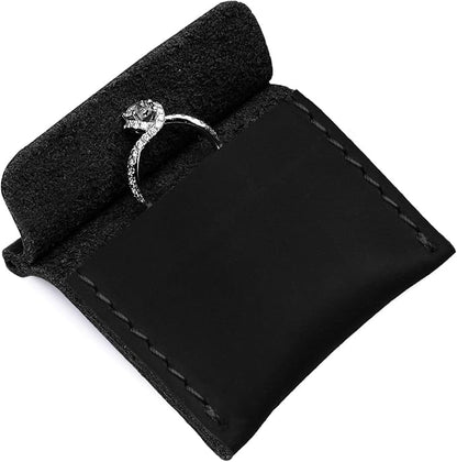 Ringsun Genuine Leather Ring Pouch, Handcrafted Small Ring Box for Men & Women, Portable Jewelry Organizer and Storage Gifts for Women for Marriage Travel Proposal Engagement Wedding, Black
