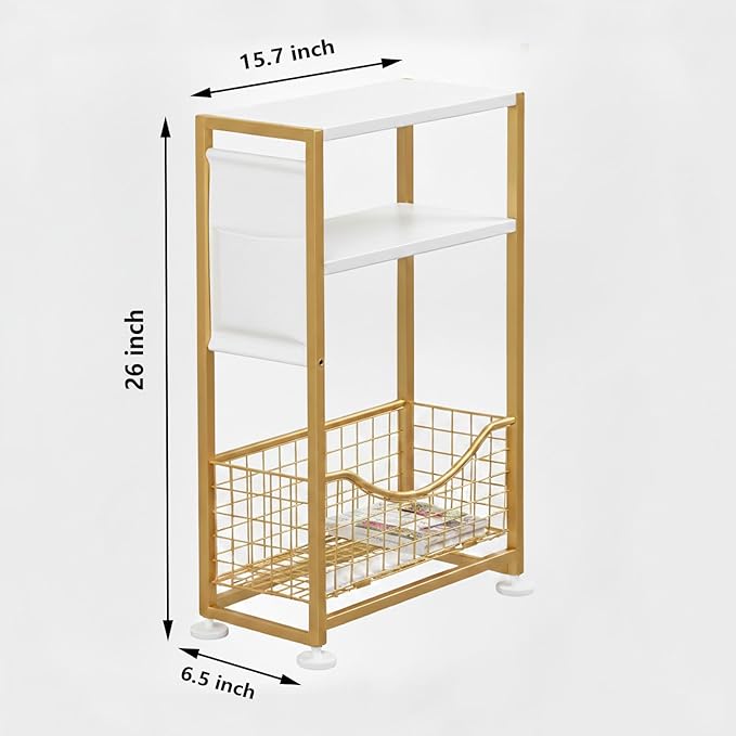 Skinny Side Table with Storage, 3 Tier Slim Side Tables for Small Spaces, Skinny End Table Narrow Bedside Table Narrow Side Table for Living Room, Bedroom