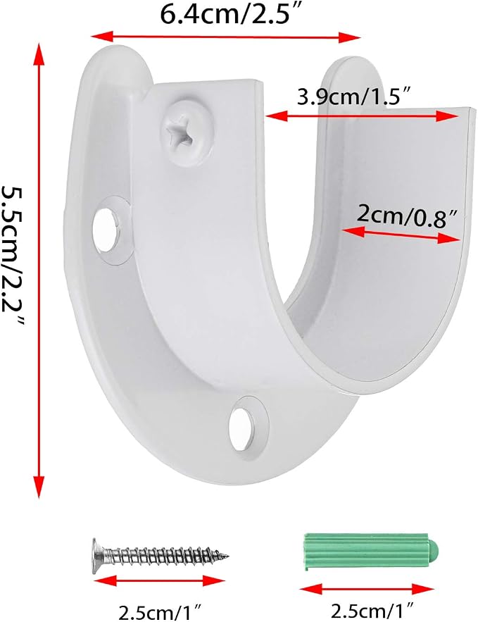 OwnMy 4 Packs Closet Rod End Supports Brackets 1-1/2" Diameter, U Shaped Stainless Steel Closet Pole Sockets Flange Rod Holder for Closet Wardrobe Shower Curtain (White)