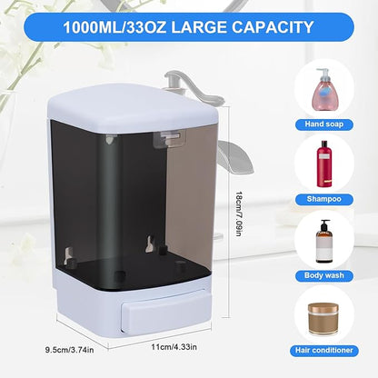 Soap Dispenser Wall Mount, 33.8oz/1000ml Commercial Manual Soap Dispenser Wall Mounted for Bathroom Kitchen Hotel, Liquid Containers Shampoo Plastic