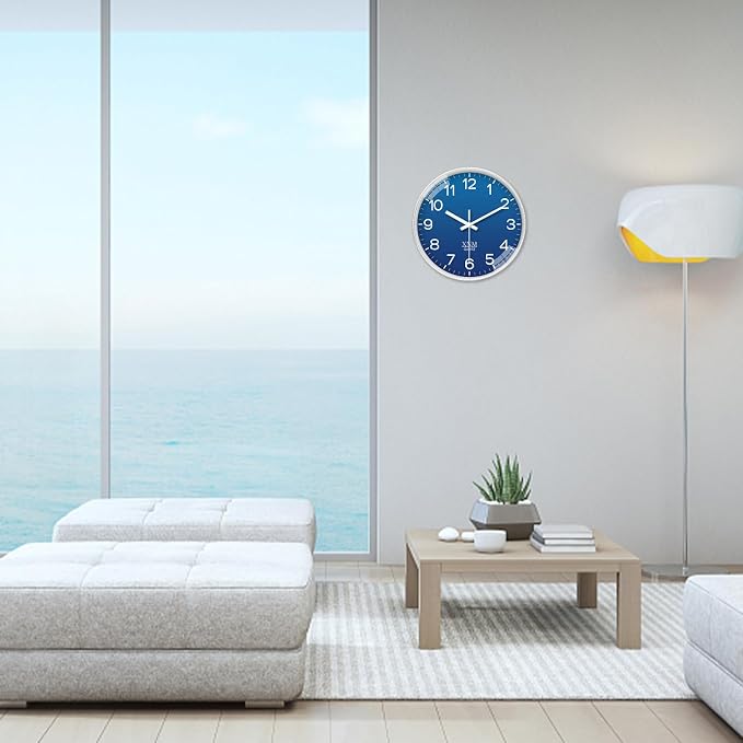 XNM Navy Blue Decorative Wall Clock for Living Room Bedroom 12 Inch Classic Minimalist Wall Clocks Battery Operated Round Analog Silent Clock