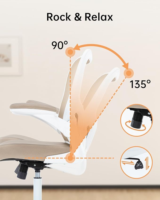 Ergonomic Office Chair,PU Leather Swivel Desk Chair with Lumbar Support,Adjustable Height Executive Task Chair with Flip-Up Armrests,Comfy Coumputer Chair for Home Office(Khaki)