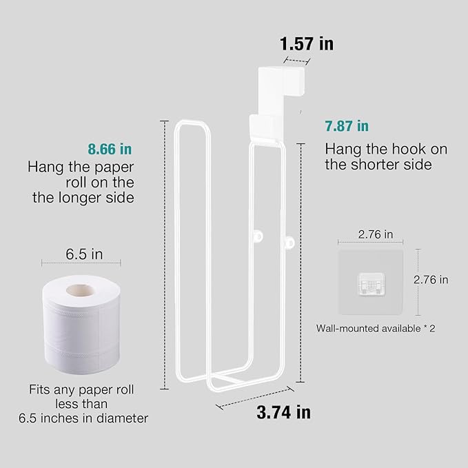 Conworld Toilet Paper Storage for 2 Roll Tissue, Over The Tank Toilet Paper Holder, Stainless Steel Rustproof Toilet Paper Holder Wall Mount, for Rv, Bathroom Storage and Organization, White, 1 Pack