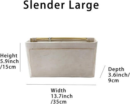 Purse Organizer Insert, Suede Bag Organizer Handbag Tote Shaper, Suede Material, Soft and Non Damaging Bag (Beige, Slender Large)