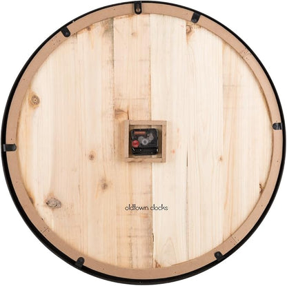 Oldtown Farmhouse Metal & Solid Wood Noiseless Wall Clock (Wood, 24-inch)