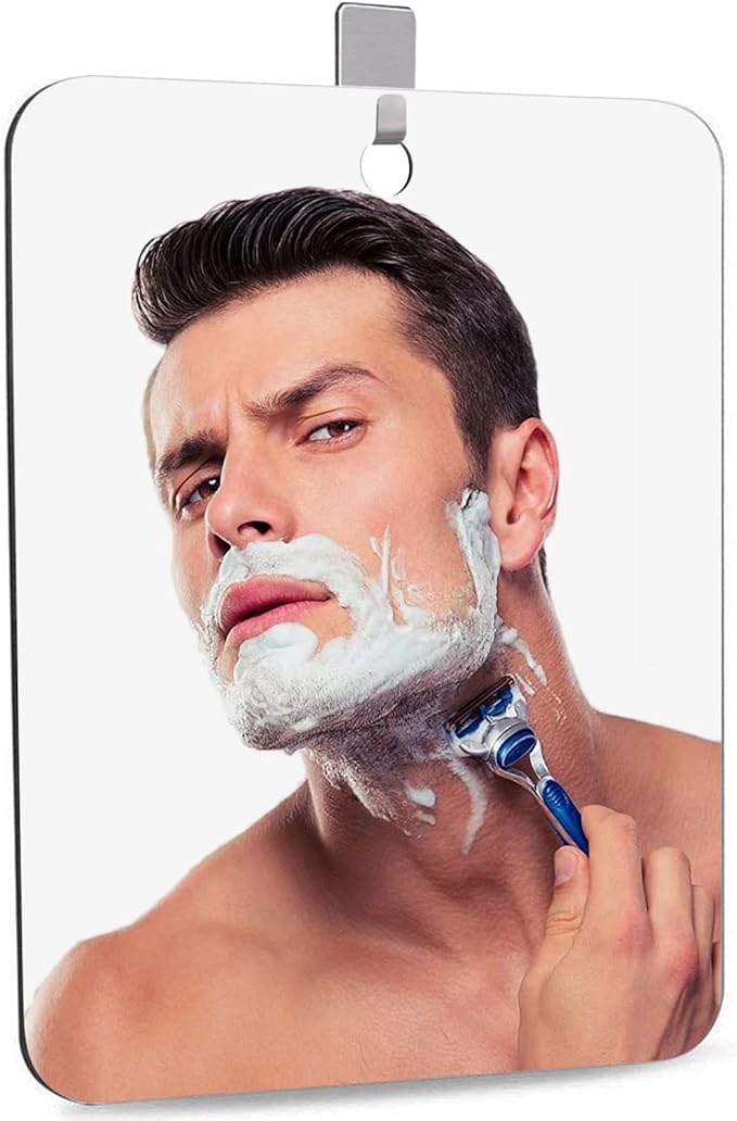 Shower Mirror Shaving Mirror Acrylic Small Travel Makeup Bathroom Wall Hanging Plastic Mirror for Women Men 11" x 7.48" with 1 Adhesive Hooks