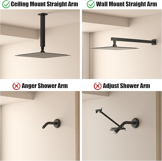 BESy 16 Inch Rain Shower Head, 16" Square Rainfall & High Pressure Stainless Steel Bath Showerhead, 1/16" Ultra Thin, Waterfall Full Body Coverage with Silicone Nozzle, Matte Black Finish