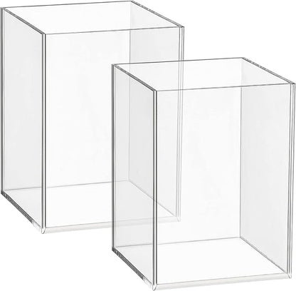 Mototo 2 Pieces Clear Acrylic Pen Holder & Pencil Cup Clear Makeup Bush Holder Acrylic Desktop Stationery Organizer for Office School Home Desk Accessories - 2 Pack, Square