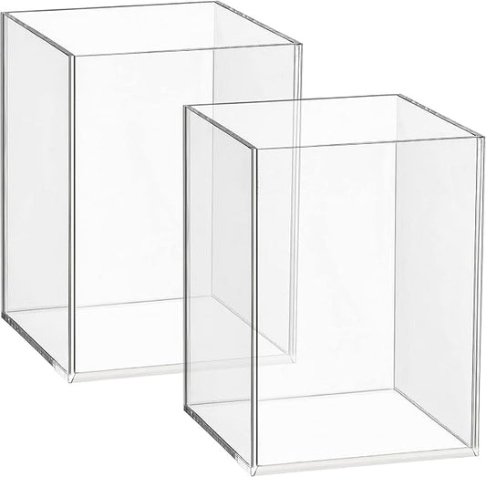 Mototo 2 Pieces Clear Acrylic Pen Holder & Pencil Cup Clear Makeup Bush Holder Acrylic Desktop Stationery Organizer for Office School Home Desk Accessories - 2 Pack, Square