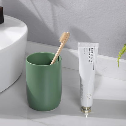 Toothbrush Holders for Bathrooms - 2 Cups Ceramic Toothbrush Toothpaste Holders Set, Green Bathroom Tumbler Cups Reusable Toothbrush Mouthwash Cup, Bathroom Counter Organizer.