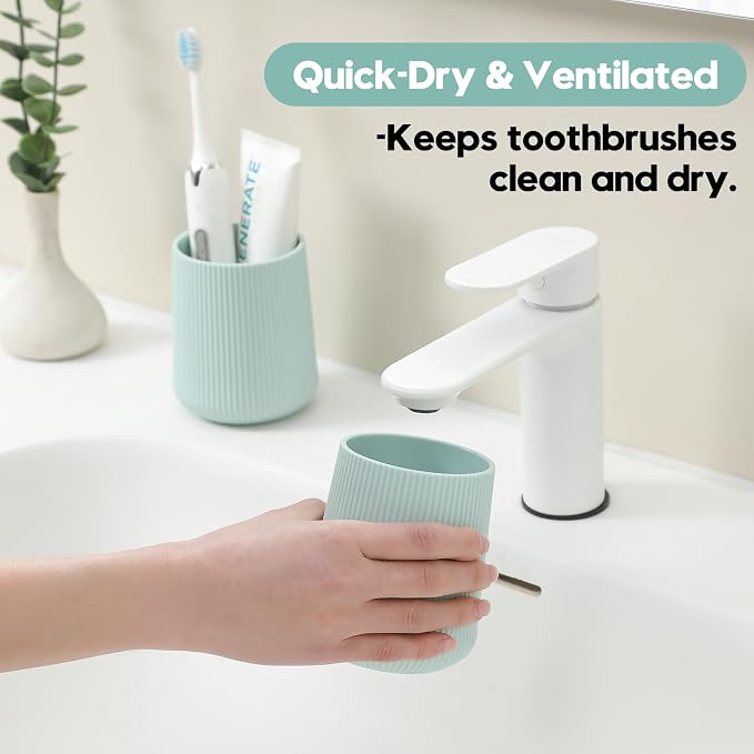 YAUKPH Green Striped Toothbrush Holder for Electric Toothbrushes Bathroom Organizer Cup for Toothpaste Kids & Adults
