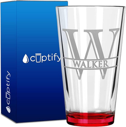 Personalized Beer Glass Engraved Red 16oz Pint Glass, Custom Gift for Men & Women with 13 Design Options, Perfect for Birthdays, Weddings, Father’s Day & More