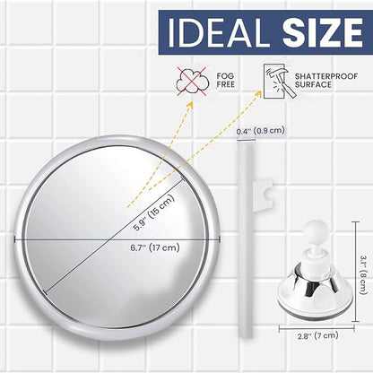 MIRRORVANA Anti Fog Mirror for Shower - Fogless, Shatterproof Shaving Mirror with 360° Swivel and Adjustable Suction Cup - 6.7" x 6.7" Round (Classic Chrome)