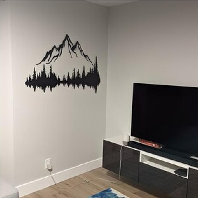 Wita Home Mountain and Forest Metal Wall Art, Wall Mounted Home Decor, Pine Trees and Nature Wall Art for Living Room, Bedroom or Office, Large Outdoor Wall Decor, Nature Christmas Decor (Black Mountain-Black Forest, 56x37 inches)