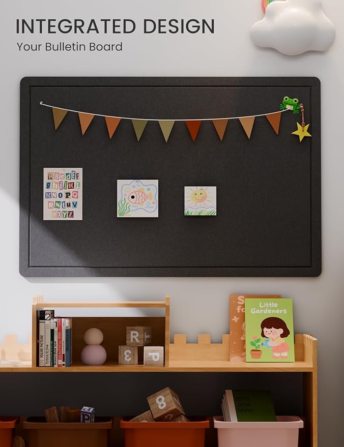 Fluxynara Bulletin Board,35.4" x 23.6" Cork Board Alternative with 12 Safe Removable Adhesive Tabs, Foldable Felt Pin Board for Home Office, Classroom, Bedroom,Entryway for Walls— Black